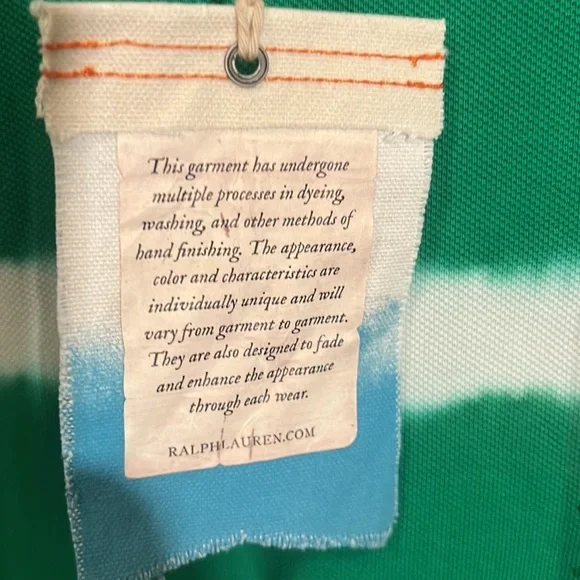 NWT Rare Polo Ralph Lauren Dip Dyes Green & White Stripe Polo Shirt Medium - Picture 6 of 9